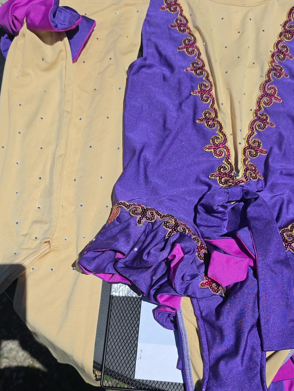 Purple & Cream Embellished Dance Leotard with Ruffle Trim